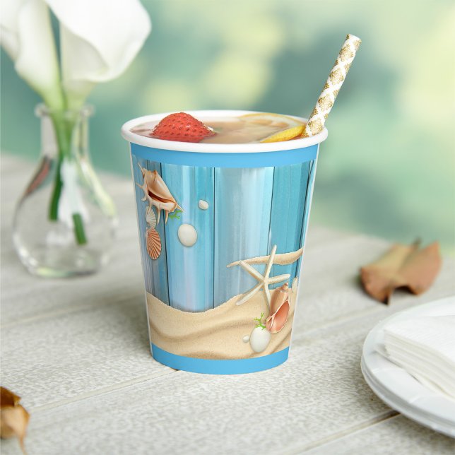Gobelets En Papier Coquillages Sur Sable (Créateur téléchargé)