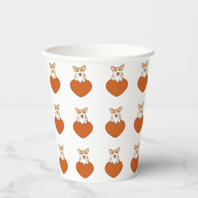 Gobelets En Papier Corgi avec mignonne de coeur (Recto)