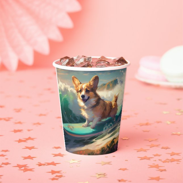 Gobelets En Papier Corgi Beach Surf Peinture (Insitu)