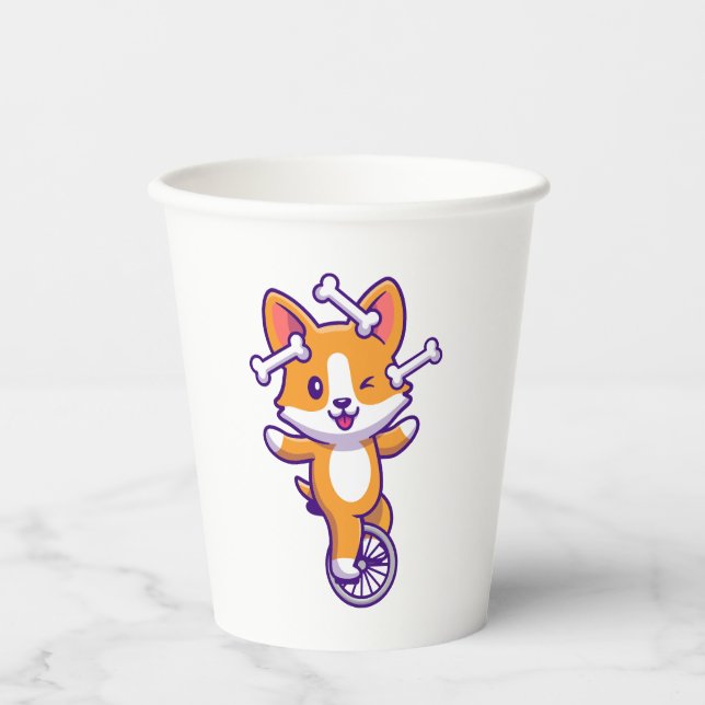 Gobelets En Papier Corgi Chien Circus mignon avec os (Recto)