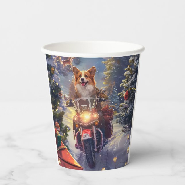 Gobelets En Papier Corgi Chien équitation Moto Noël (Verso)