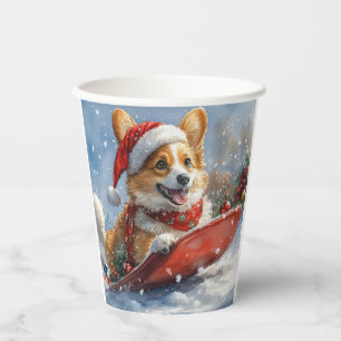 Gobelets En Papier Corgi Dog in Sledge laissez passer Noël