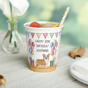 Gobelets En Papier Corgi gallois de Pembroke rouge Joyeux anniversair