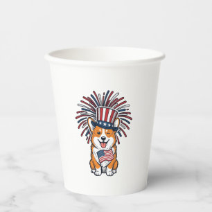 Gobelets En Papier Corgi patriote Feu d'artifice Chien Conception vec