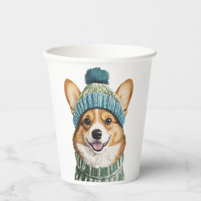 Gobelets En Papier Cosy Corgi en hiver (Recto)