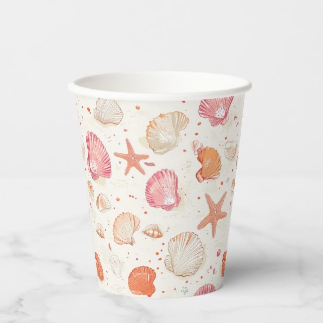 Gobelets En Papier Côtière rustique - Coquillages, Starfish, Reef (28 (Recto)