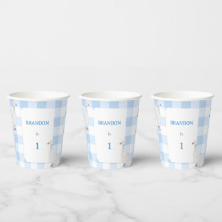 Gobelets En Papier Cottagecore Bébé Bleu Carreaux & Caneton