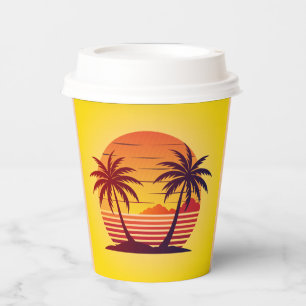 Gobelets En Papier Coucher de soleil avec palmiers Vector-98803