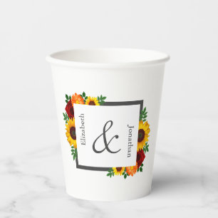 Gobelets En Papier Coucher de soleil Tournesol Rose Fleurs de mariage
