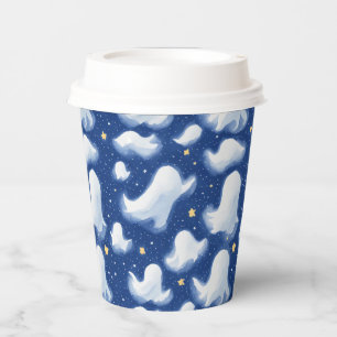 Gobelets En Papier Couleur de nuit Bleu Fantôme Blanc Halloween