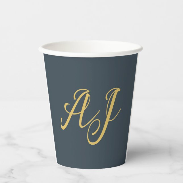 Gobelets En Papier Couleur Or Charbon Monogramme Initial Professionne (Recto)
