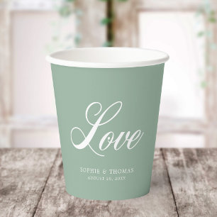 Gobelets En Papier Couleur Personnalisée Élégante Calligraphie Amour
