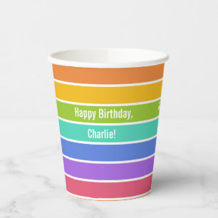 Gobelets En Papier Couleurs arc-en-ciel texte personnalisé