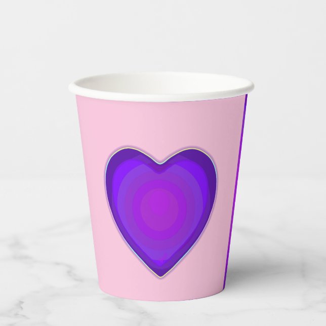 Gobelets En Papier Couleurs pastel & coeurs violets battre (Recto)