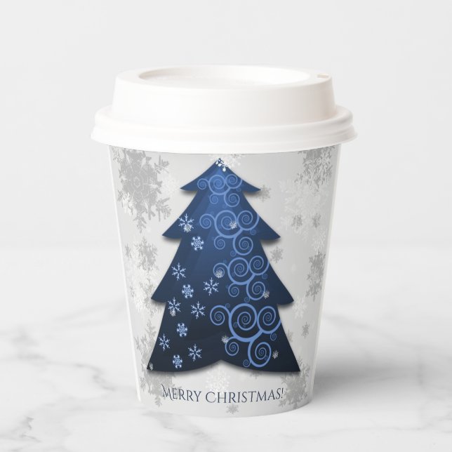 Gobelets En Papier Coupe Blue Festin Arbre de Noël (Recto)
