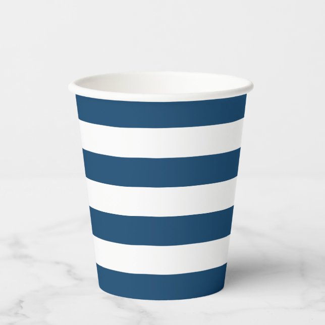 Gobelets En Papier Coupe Blue Stripe de papier de la Marine (Recto)