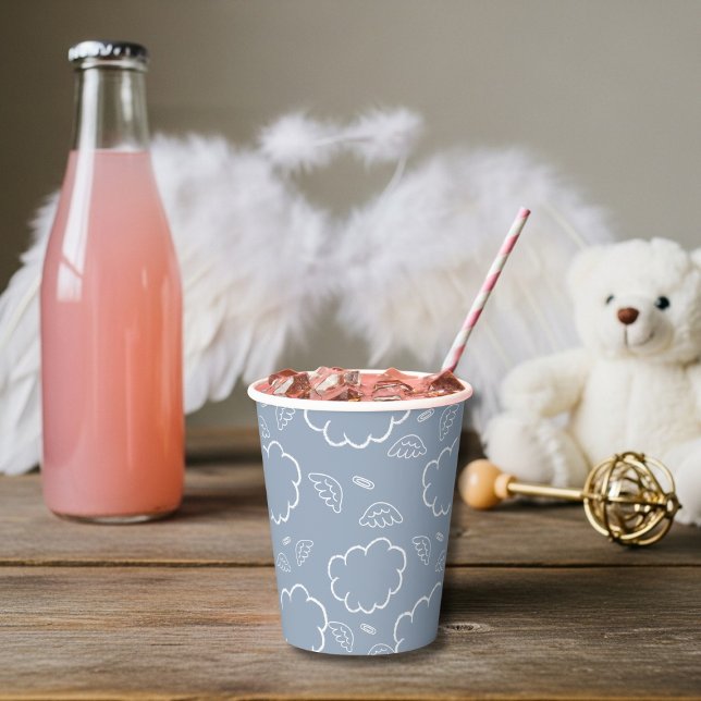 Gobelets En Papier Coupe BluePaper halo nuage ange céleste (Heavenly Angel Halo Cloud Blue Paper cup)