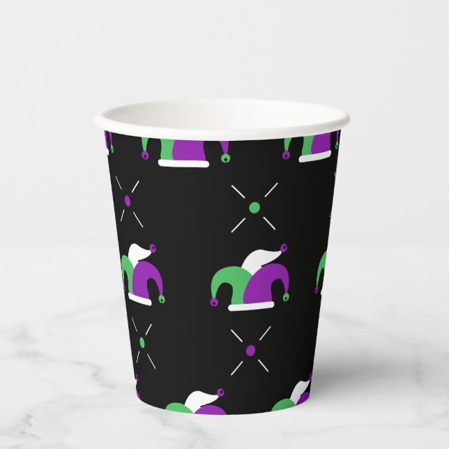 Gobelets En Papier Coupe Casquette de Motif Mardi Gras Jester (Recto)