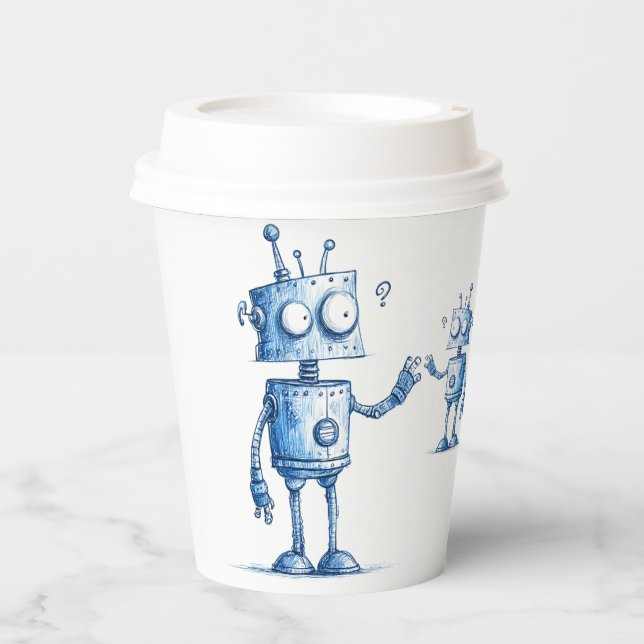 Gobelets En Papier Coupe de café robot de dessin animé — Tech Buddy A (Recto)