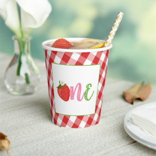 Gobelets En Papier Coupe de la fête d'anniversaire de fraise