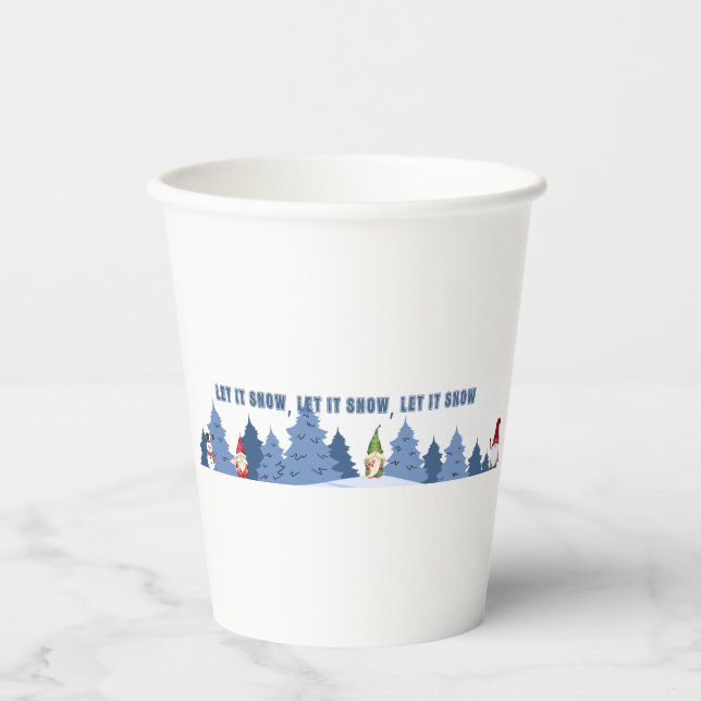 Gobelets En Papier Coupe de Noël - Gnomes, Snowman, Neige (Recto)