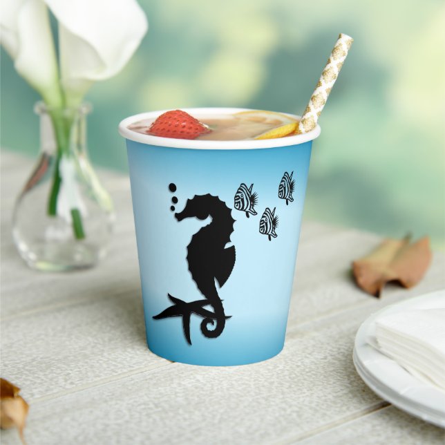 Gobelets En Papier Coupe de papier bleu Sea Horse (Insitu)