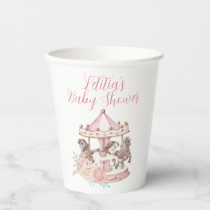 Gobelets En Papier Coupe de papier carrousel magique rose et or