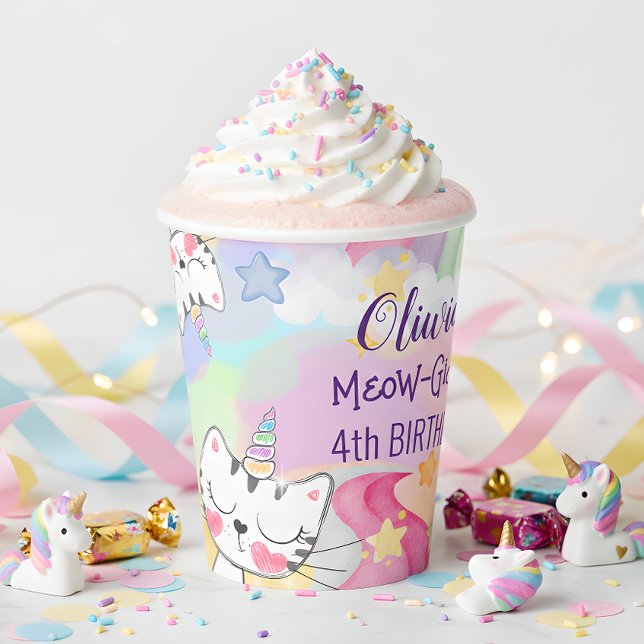 Gobelets En Papier Coupe de papier d'anniversaire de caticorn moelleu (Créateur téléchargé)