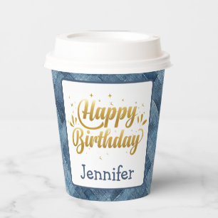 Gobelets En Papier Coupe de papier d'anniversaire Denim Blue Jean