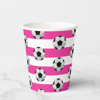 Gobelets En Papier Coupe de papier de soccer rose et blanc