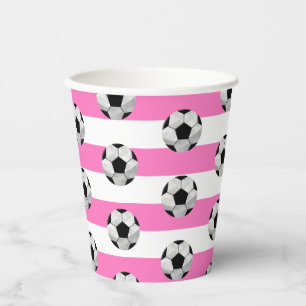 Gobelets En Papier Coupe de papier de soccer rose et blanc