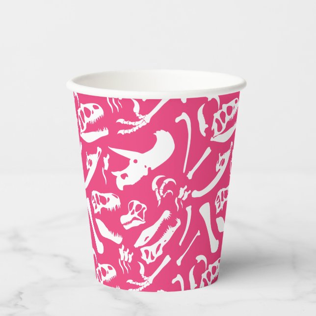 Gobelets En Papier Coupe de papier Dinosaur Bones (Rose) (Recto)