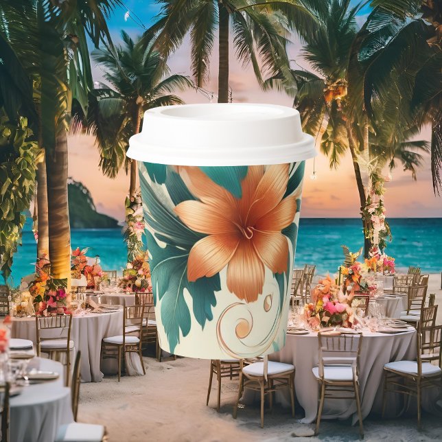 Gobelets En Papier Coupe de papier d'iridescence tropicale avec couve (Créateur téléchargé)