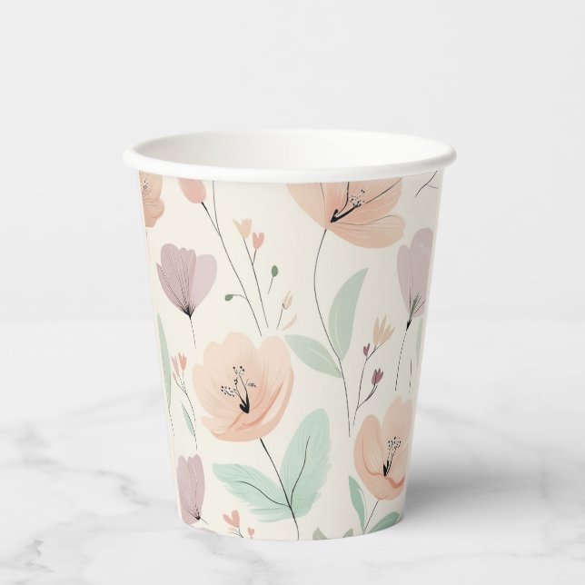 Gobelets En Papier Coupe de papier floral Pastel doux (Recto)