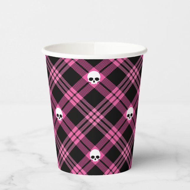Gobelets En Papier Coupe de papier plaid crâne rose (Gauche)
