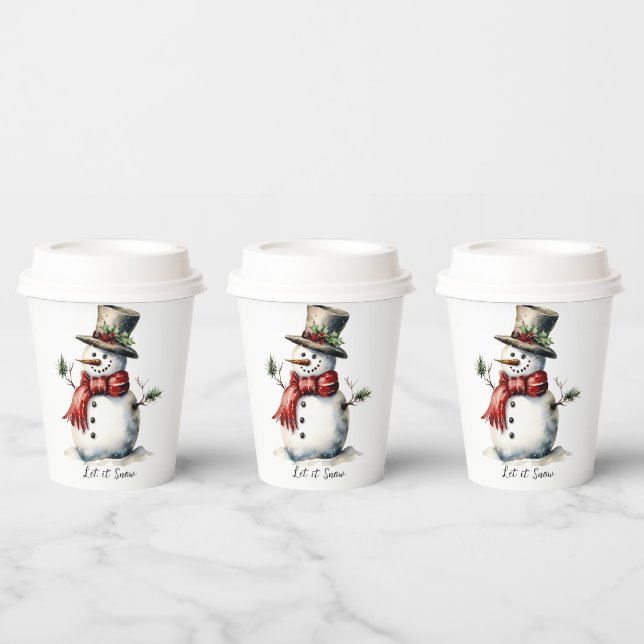 Gobelets En Papier Coupe de papier Snowman avec couvercle (Multi)