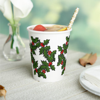 Gobelets En Papier Coupe de papier - Wreath of Holly Feuilles and Ber