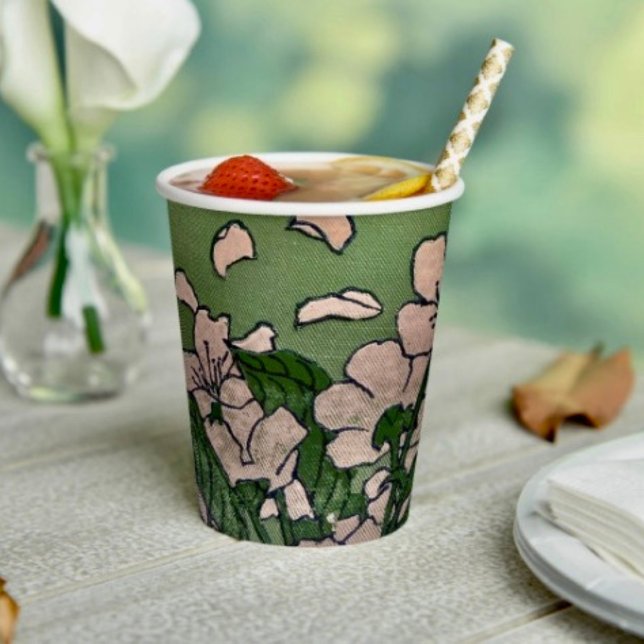Gobelets En Papier Coupe en papier Cascade Fleur Rose (Paper Cup 8 oz capacity. FDA compliant. Ideal for cold and warm beverages.  Printed in USA.
)
