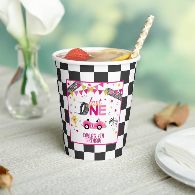 Gobelets En Papier Coupe Fast One Racing Anniversaire - Rose (Insitu)