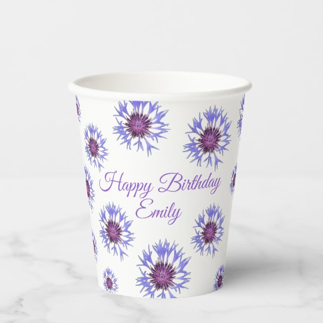 Gobelets En Papier Coupe Floral Blue Anniversaire (Recto)