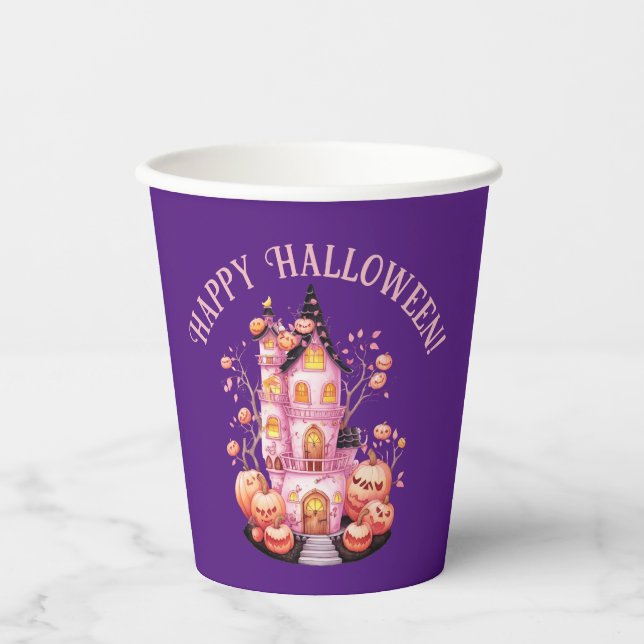 Gobelets En Papier Coupe Haunted rose Halloween Castle Party Papier C (Recto)