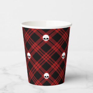 Gobelets En Papier Coupe rouge de papier plaid crâne