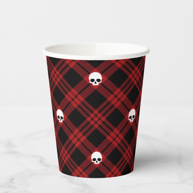 Gobelets En Papier Coupe rouge de papier plaid crâne (Gauche)