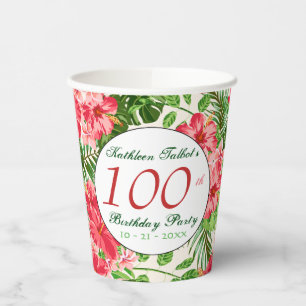 Gobelets En Papier Coupe Rouge Hibiscus 100e anniversaire de la parti