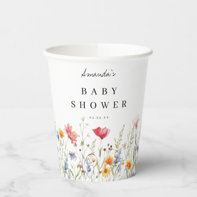Gobelets En Papier Coupes Baby shower Fleur sauvage Aquarelle (Gauche)