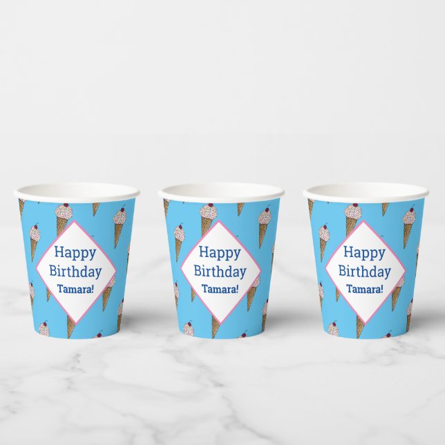 Gobelets En Papier Coupes d'Anniversaire Personnalisées - Van Ice Cre (Multi)