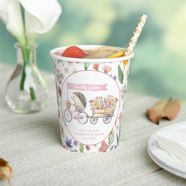 Gobelets En Papier Coupes de Baby shower de hérisson rose cultivées l (Insitu)