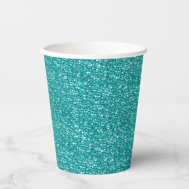 GOBELETS EN PAPIER COUPES DE FÊTE AQUA BLEU SEQUINS PAPIER (Recto)