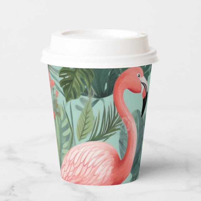 Gobelets En Papier Coupes de Flaminé Rose Whimsical avec couvercle (Recto)