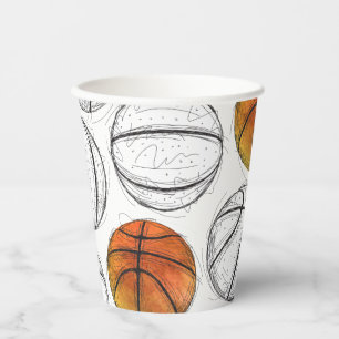 Gobelets En Papier Coupes de la partie de basket-ball en aquarelle